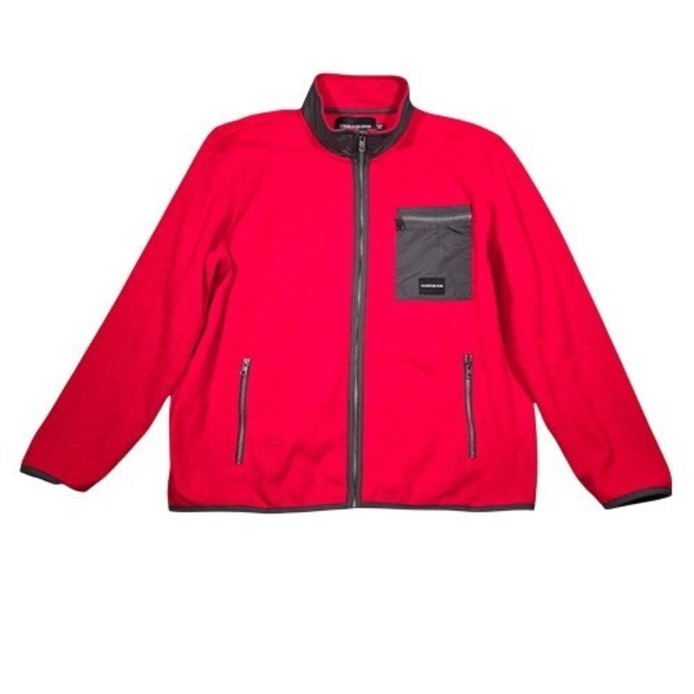 Calvin Klein Jeans Fleece Jacket Mens XXL Red Full Zip Mock Neck Pockets